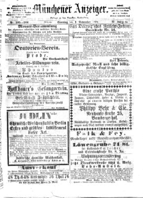 Münchener Anzeiger (Münchner neueste Nachrichten) Sonntag 1. November 1874