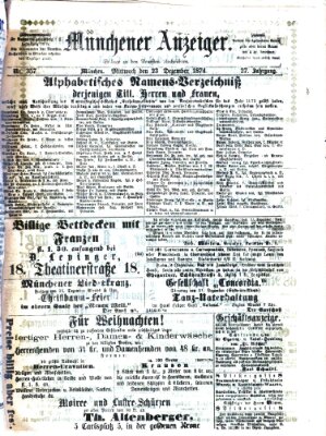 Münchener Anzeiger (Münchner neueste Nachrichten) Mittwoch 23. Dezember 1874