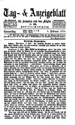 Tag- und Anzeigeblatt für Kempten und das Allgäu Donnerstag 5. Februar 1874