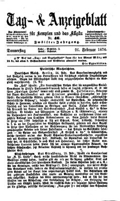Tag- und Anzeigeblatt für Kempten und das Allgäu Donnerstag 26. Februar 1874