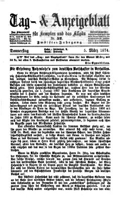 Tag- und Anzeigeblatt für Kempten und das Allgäu Donnerstag 5. März 1874
