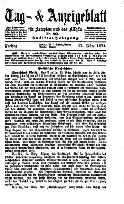Tag- und Anzeigeblatt für Kempten und das Allgäu Freitag 27. März 1874