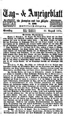 Tag- und Anzeigeblatt für Kempten und das Allgäu Samstag 22. August 1874