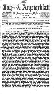 Tag- und Anzeigeblatt für Kempten und das Allgäu Freitag 4. Dezember 1874