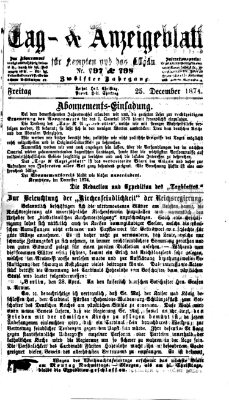 Tag- und Anzeigeblatt für Kempten und das Allgäu Freitag 25. Dezember 1874