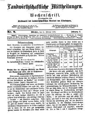 Landwirthschaftliche Mittheilungen Sonntag 21. Februar 1875