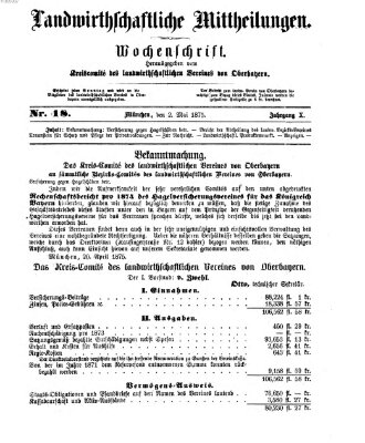 Landwirthschaftliche Mittheilungen Sonntag 2. Mai 1875