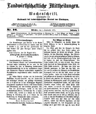 Landwirthschaftliche Mittheilungen Sonntag 5. September 1875