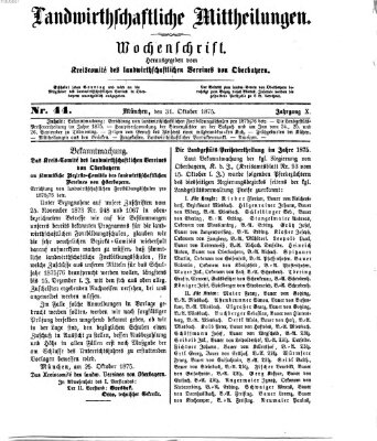 Landwirthschaftliche Mittheilungen Sonntag 31. Oktober 1875