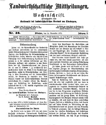 Landwirthschaftliche Mittheilungen Sonntag 14. November 1875