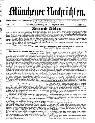 Münchener Nachrichten Donnerstag 17. Dezember 1874