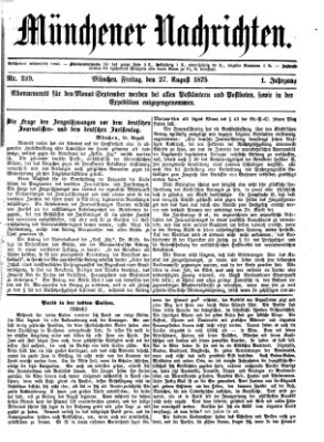 Münchener Nachrichten Freitag 27. August 1875