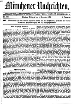 Münchener Nachrichten Mittwoch 1. Dezember 1875