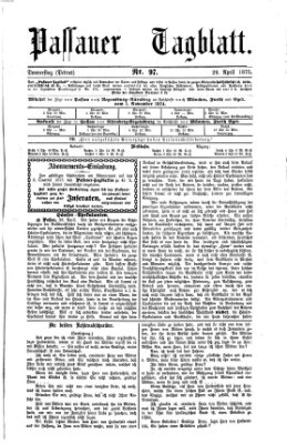 Passauer Tagblatt Donnerstag 29. April 1875