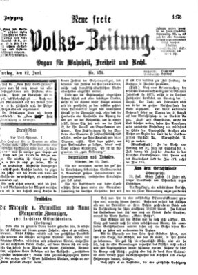 Neue freie Volks-Zeitung Samstag 12. Juni 1875