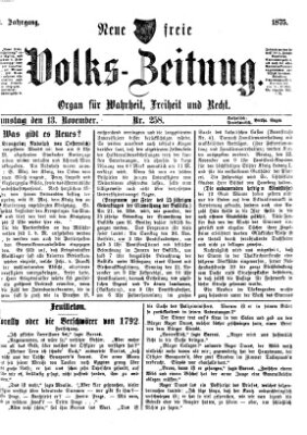 Neue freie Volks-Zeitung Samstag 13. November 1875