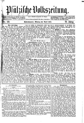 Pfälzische Volkszeitung Montag 26. April 1875
