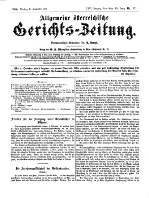 Allgemeine österreichische Gerichts-Zeitung Dienstag 21. September 1875