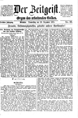 Der Zeitgeist Donnerstag 23. Dezember 1875