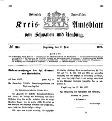 Königlich Bayerisches Kreis-Amtsblatt von Schwaben und Neuburg Mittwoch 2. Juni 1875