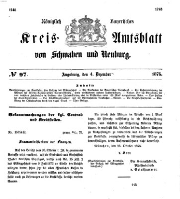 Königlich Bayerisches Kreis-Amtsblatt von Schwaben und Neuburg Samstag 4. Dezember 1875