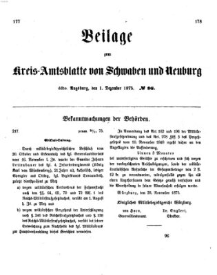 Königlich Bayerisches Kreis-Amtsblatt von Schwaben und Neuburg Mittwoch 1. Dezember 1875