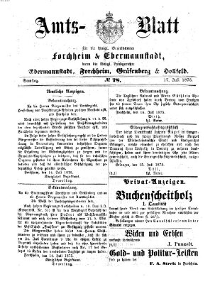 Amtsblatt für die Königlichen Bezirksämter Forchheim und Ebermannstadt sowie für die Königliche Stadt Forchheim Samstag 17. Juli 1875