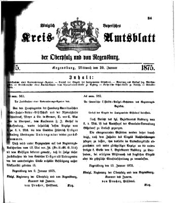 Königlich-bayerisches Kreis-Amtsblatt der Oberpfalz und von Regensburg (Königlich bayerisches Intelligenzblatt für die Oberpfalz und von Regensburg) Mittwoch 20. Januar 1875