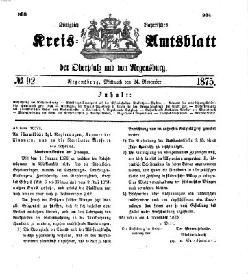 Königlich-bayerisches Kreis-Amtsblatt der Oberpfalz und von Regensburg (Königlich bayerisches Intelligenzblatt für die Oberpfalz und von Regensburg) Mittwoch 24. November 1875