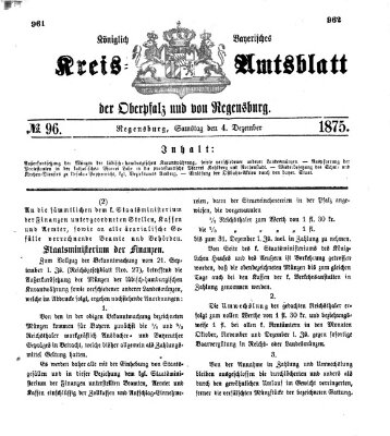 Königlich-bayerisches Kreis-Amtsblatt der Oberpfalz und von Regensburg (Königlich bayerisches Intelligenzblatt für die Oberpfalz und von Regensburg) Samstag 4. Dezember 1875