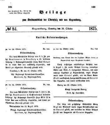 Königlich-bayerisches Kreis-Amtsblatt der Oberpfalz und von Regensburg (Königlich bayerisches Intelligenzblatt für die Oberpfalz und von Regensburg) Samstag 30. Oktober 1875