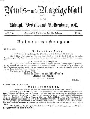 Amts- und Anzeigenblatt für das Königliche Bezirksamt Rothenburg o.T. (Amts- und Anzeigenblatt für die Stadt und das Königl. Bezirksamt Rothenburg) Donnerstag 11. Februar 1875