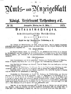 Amts- und Anzeigenblatt für das Königliche Bezirksamt Rothenburg o.T. (Amts- und Anzeigenblatt für die Stadt und das Königl. Bezirksamt Rothenburg) Montag 15. März 1875