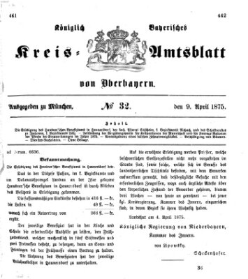 Königlich-bayerisches Kreis-Amtsblatt von Oberbayern (Münchner Intelligenzblatt) Freitag 9. April 1875