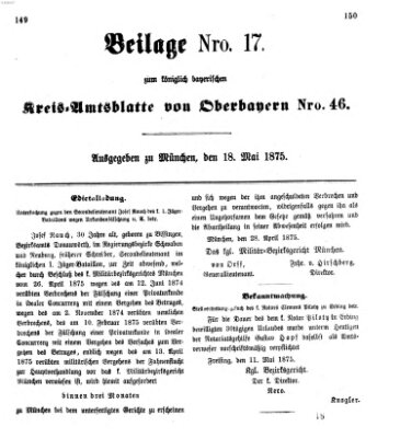 Königlich-bayerisches Kreis-Amtsblatt von Oberbayern (Münchner Intelligenzblatt) Dienstag 18. Mai 1875
