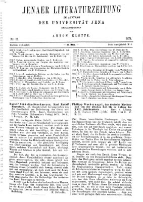 Jenaer Literaturzeitung Samstag 20. März 1875