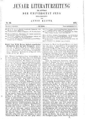 Jenaer Literaturzeitung Samstag 30. Oktober 1875
