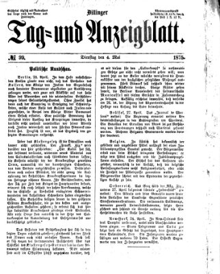 Dillinger Tag- und Anzeigeblatt (Tagblatt für die Städte Dillingen, Lauingen, Höchstädt, Wertingen und Gundelfingen) Dienstag 4. Mai 1875