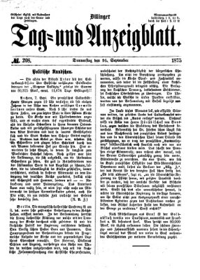 Dillinger Tag- und Anzeigeblatt (Tagblatt für die Städte Dillingen, Lauingen, Höchstädt, Wertingen und Gundelfingen) Donnerstag 16. September 1875