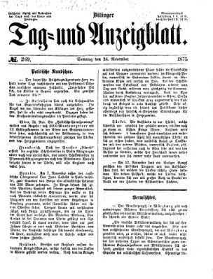 Dillinger Tag- und Anzeigeblatt (Tagblatt für die Städte Dillingen, Lauingen, Höchstädt, Wertingen und Gundelfingen) Sonntag 28. November 1875