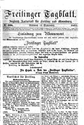 Freisinger Tagblatt (Freisinger Wochenblatt) Mittwoch 15. September 1875