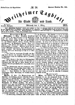 Weilheimer Tagblatt für Stadt und Land Mittwoch 3. März 1875