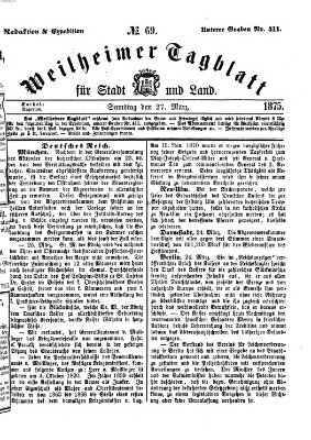 Weilheimer Tagblatt für Stadt und Land Samstag 27. März 1875