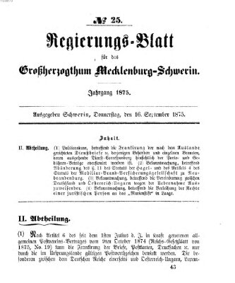 Regierungsblatt für Mecklenburg-Schwerin (Großherzoglich-Mecklenburg-Schwerinsches officielles Wochenblatt) Donnerstag 16. September 1875