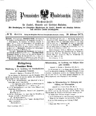 Preußisches Handels-Archiv Freitag 26. Februar 1875