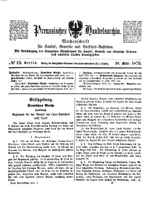 Preußisches Handels-Archiv Freitag 19. März 1875