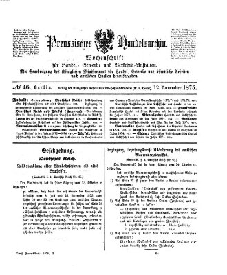 Preußisches Handels-Archiv Freitag 12. November 1875