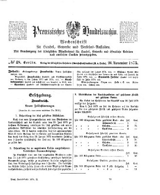 Preußisches Handels-Archiv Freitag 26. November 1875