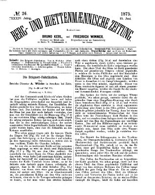 Berg- und hüttenmännische Zeitung Freitag 25. Juni 1875