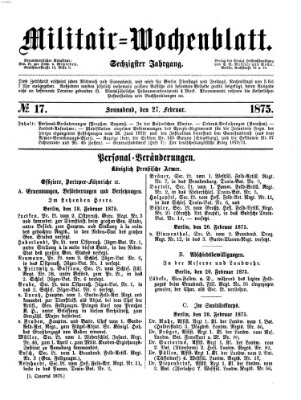 Militär-Wochenblatt Samstag 27. Februar 1875